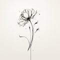 Minimalistic Flower With Leaves Ink Drawing Illustration Royalty Free Stock Photo