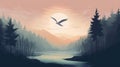 Minimalistic Forest Illustration With Lonely Seagull