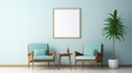 Minimalistic Frame On Blue Wall: Japanese Mid-century Style Royalty Free Stock Photo