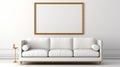 Minimalistic Frameless Living Room Interior With White Couch And Gold Frame Photo Royalty Free Stock Photo