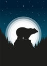 Minimalistic full moon skyscape and bear on cliff silhouette. Wildlife animals in nature Royalty Free Stock Photo