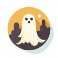 Minimalistic Ghost Icon On Orange Background - Detailed Character Illustration