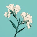Minimalistic Gladiolus Line Art Print On Turquoise Background