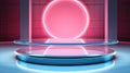 Minimalistic Glass Dais with Pink and Blue Retro Futurist - AI Generated