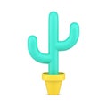 Minimalistic green cactus in pot 3d icon. Volumetric ornamental plant for home Royalty Free Stock Photo