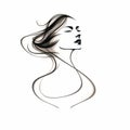 Minimalistic Hair Drawing Of A Woman With Flowing Waves