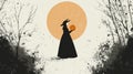 Minimalistic Halloween Witch Postcard Royalty Free Stock Photo