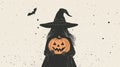 Minimalistic Halloween Witch Postcard Royalty Free Stock Photo