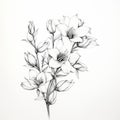 Minimalistic Hand Drawing Of A Botanical Bouquet With Cherry Blossoms Royalty Free Stock Photo