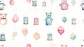 Minimalistic Handpainted Watercolor Seamless Pattern with Baby Toys and Pacifiers AI Generated