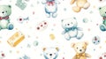 Minimalistic Handpainted Watercolor Seamless Pattern with Baby Toys and Pacifiers AI Generated