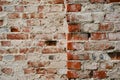 Minimalistic horizontal stone background. Corner of dilapidated building close up. Old brick wall with cement. Royalty Free Stock Photo