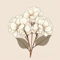 Minimalistic Hydrangea Vector Graphic With White Flowers And Leaves