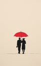 Minimalistic Illustration Of A Couple Under A Red Umbrella
