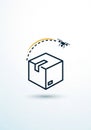 Minimalistic illustration of a drone delivering a package. A stylized black and white cube represent Royalty Free Stock Photo