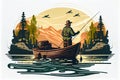 minimalistic illustration of a fisherman in a boat. Generative AI