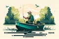 minimalistic illustration of a fisherman in a boat. Generative AI