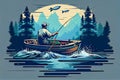minimalistic illustration of a fisherman in a boat. Generative AI