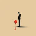 Minimalistic Illustration Of A Man Holding A Red Balloon In Somber Mood