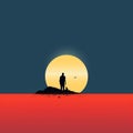 Minimalistic Illustration: The Man On The Rock Silhouetted Against The Sun
