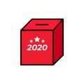 Minimalistic illustration of a red ballot box, symbol for voting and politics