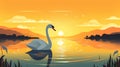 Minimalistic illustration of a serene sunrise scene over a beautiful summer lake Royalty Free Stock Photo