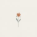 Minimalistic illustration of a single flower with a rust-colored bloom, two green leaves, Royalty Free Stock Photo