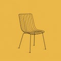 Minimalistic illustration of a wireframe chair on a solid yellow background Royalty Free Stock Photo