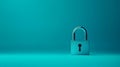 Minimalistic Image Of A Chrome Padlock On A Solid Teal Background, Symbolizing Security, Privacy, And Protection Royalty Free Stock Photo