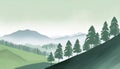 minimalistic image of pine forest grow on mountain slope