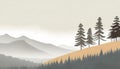 minimalistic image of pine forest grow on mountain slope