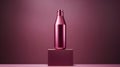 Minimalistic image of a pink shampoo bottle in the center of the podium. Luxurious studio lighting. Generative AI