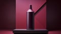 Minimalistic image of a pink shampoo bottle in the center of the podium. Luxurious studio lighting. Generative AI