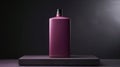 Minimalistic image of a pink shampoo bottle in the center of the podium. Luxurious studio lighting. Generative AI