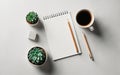 Minimalistic Inspiration: Notepad, Pencil, Succulents, Coffee Cup