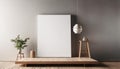 Minimalistic Interior with Blank Canvas on Elevated Wooden Platform. 3D Rendering Royalty Free Stock Photo