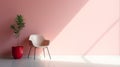 Minimalistic Interior Photography: Pink Wall Space With Chair And Small Plant