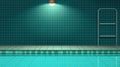 Minimalistic interior of a swimming pool with a metal ladder and light coming from the ceiling. Generative AI