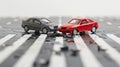 Minimalistic intersection accident two cars collide in bright design on white background Royalty Free Stock Photo
