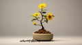 Minimalistic Japanese Conceptual Sculpture: Potted Sunflower In Meticulously Detailed Still Life