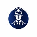 Minimalistic Japanese Police Officer Icon In Navy And Blue