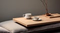 Minimalist Table With Cup And Mug Tray: Zen-inspired Scene
