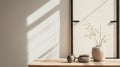 Minimalistic Japanese Wooden Table With Vases And Window