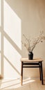 Minimalistic Japanese Wooden Table With Beige Flowers