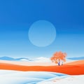Minimalistic Landscape in Complementary Colors - Blue and Orange