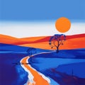 Minimalistic Landscape in Complementary Colors - Blue and Orange