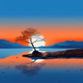 Minimalistic Landscape in Complementary Colors - Blue and Orange