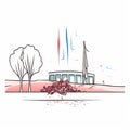 Minimalistic Landscape Drawing Of French National Anthem In Front Of A Tree
