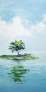 Minimalistic Landscape Painting: Lone Tree On Island In Calm Compositions