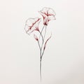 Minimalistic Line Drawing Of Two Red Flowers On White Paper